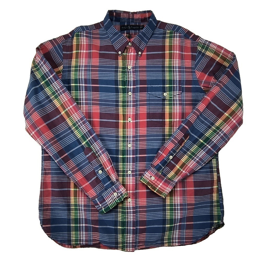 Ralph Lauren Mens Large Plaid Button Down Shirt Multicolor Long Sleeve Cotton